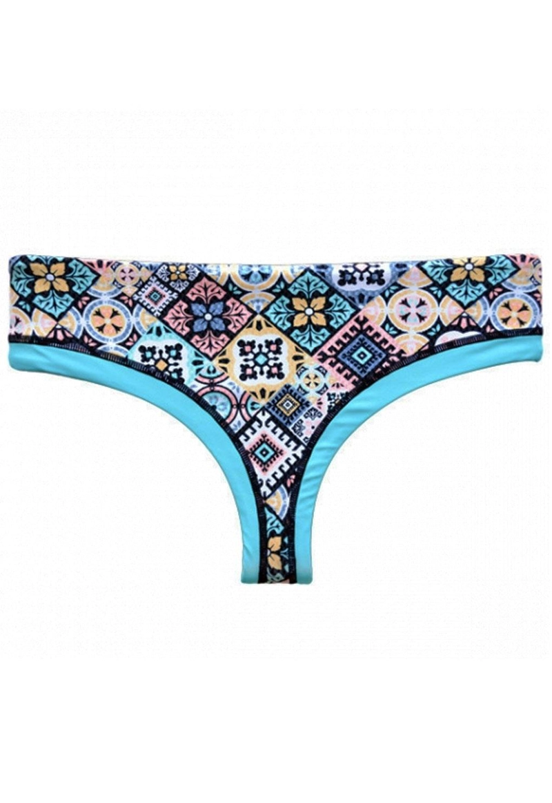 BIKINI MUJER SAMIA 3583 CALZÓN TANGA TIRO ALTO ESTAMPADO TURQUESA - 1