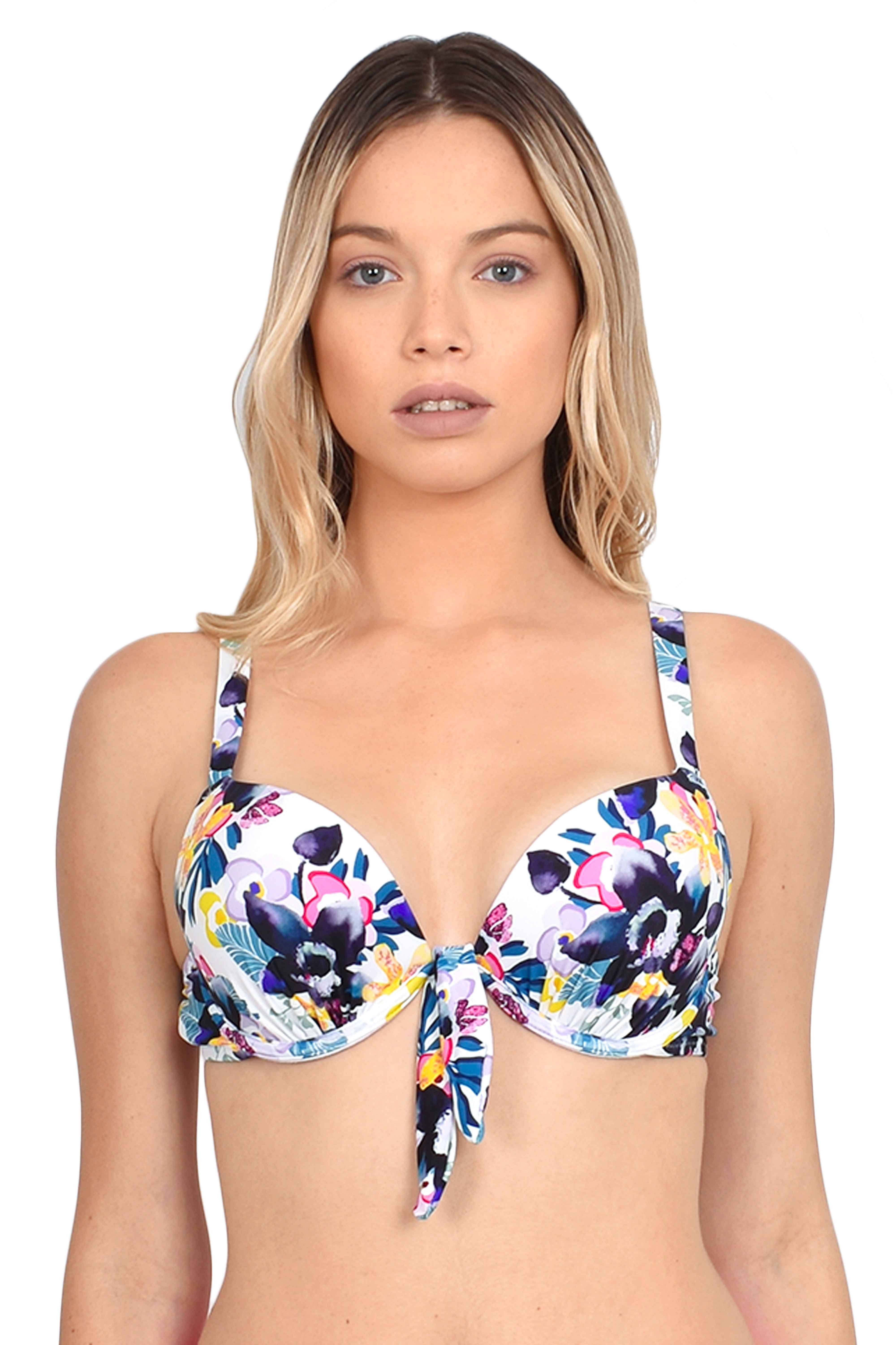 BIKINI MUJER SAMIA 7024 PUSH UP ESTAMPADO NEGRO CON NUDO - 1