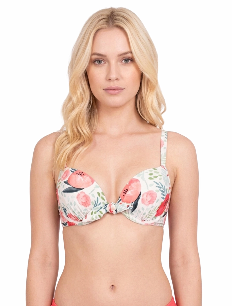 BIKINI MUJER SAMIA 7022 PUSH UP ESTAMPADO ROJO CON NUDO - 1