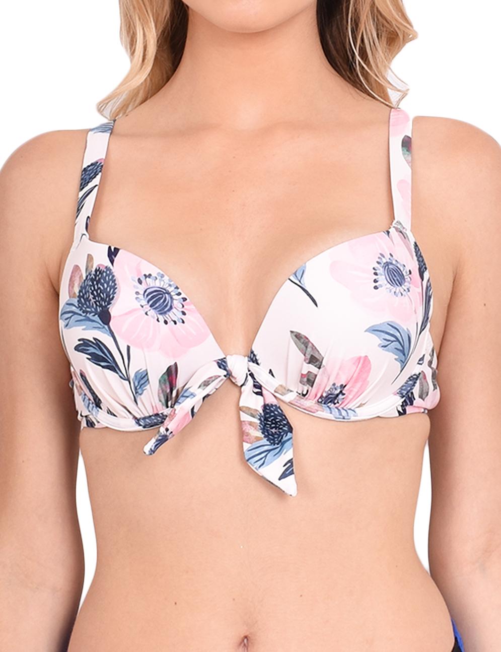BIKINI PUSH UP ESTAMPADO ROSADO CON NUDO - 1