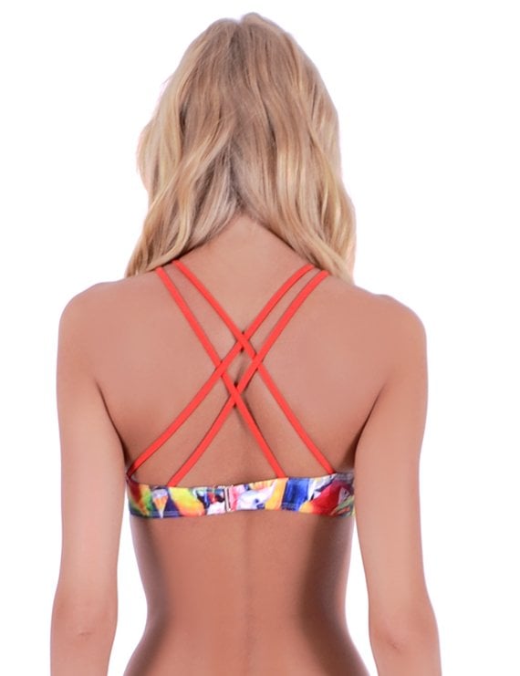 BIKINI MUJER SAMIA 7254 PETO CRUZADO ESTAMPADO LOROS - 2