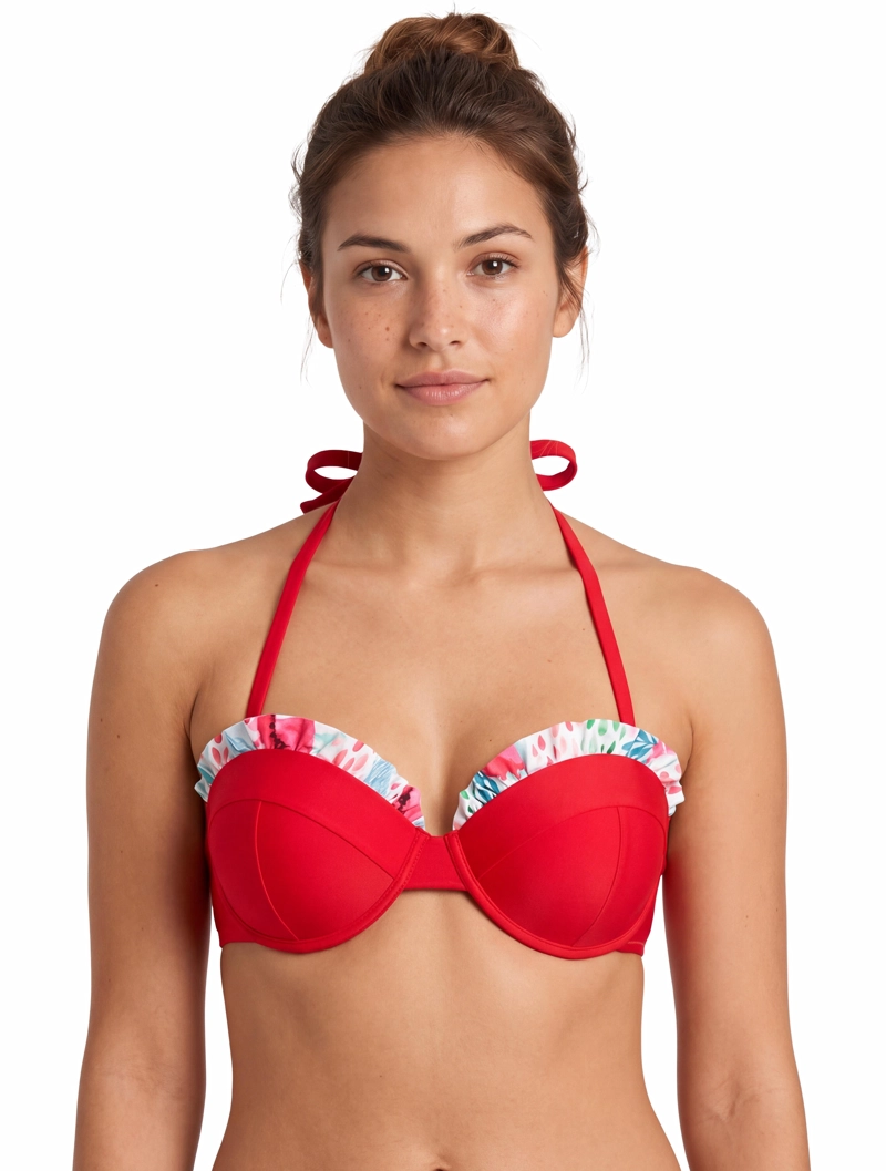 BIKINI MUJER SAMIA 7274 STRAPLESS CON VUELOS ROJO - 1