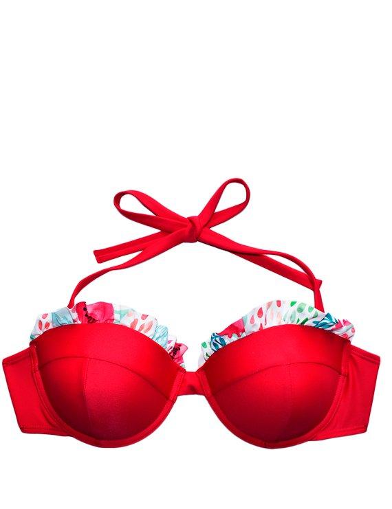 BIKINI MUJER SAMIA 7274 STRAPLESS CON VUELOS ROJO - 3