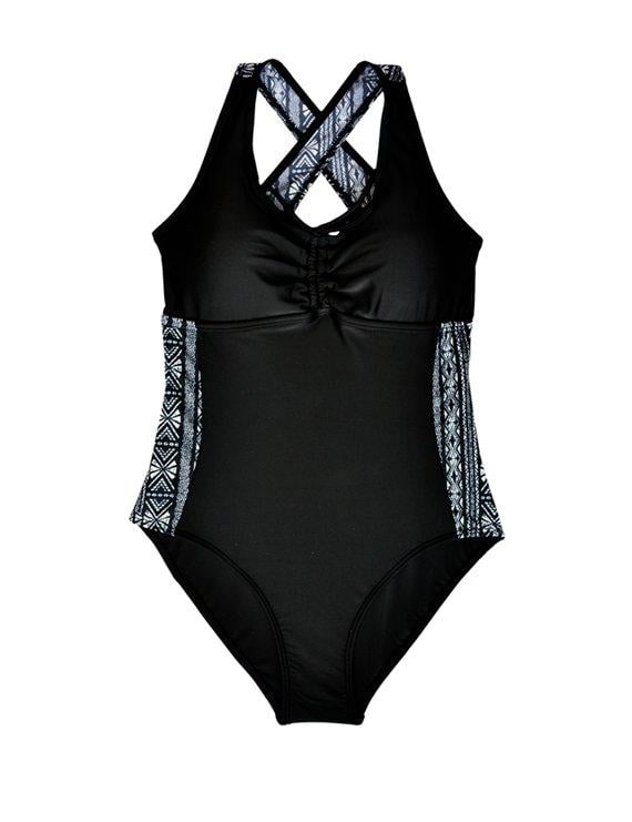 TRAJE DE BAÑO DEPORTIVO PARA BUSTO GRANDE ESTAMPADO NEGRO - 1