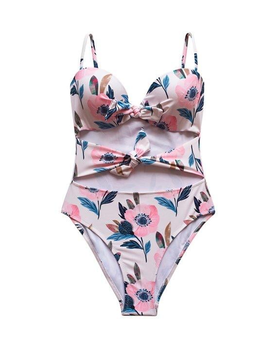 TRIKINI CON DOBLE NUDO ESTAMPADO ROSADO - 3