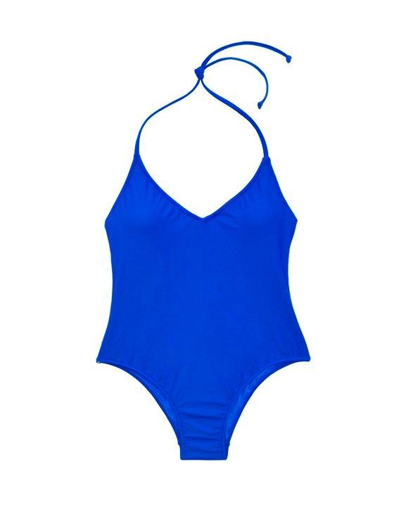 TRAJE DE BAÑO ESCOTADO CON PINZA AZUL - 3
