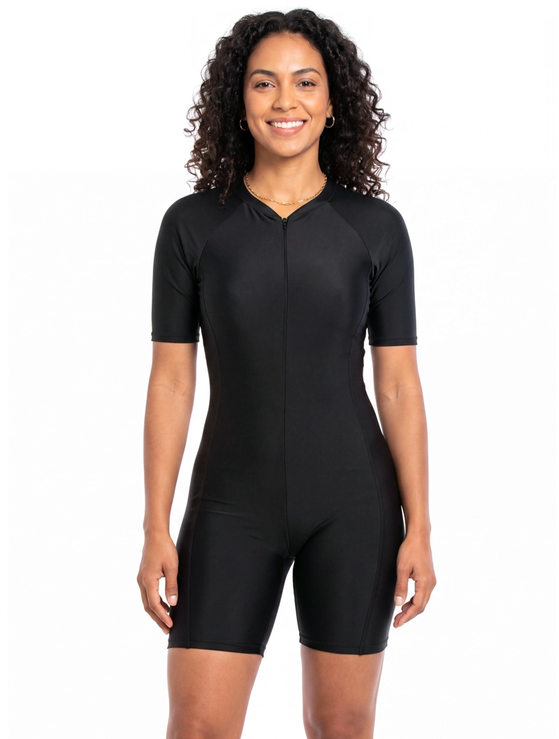 TRAJE DE BAÑO CON PIERNAS Y MANGAS NEGRO - 1