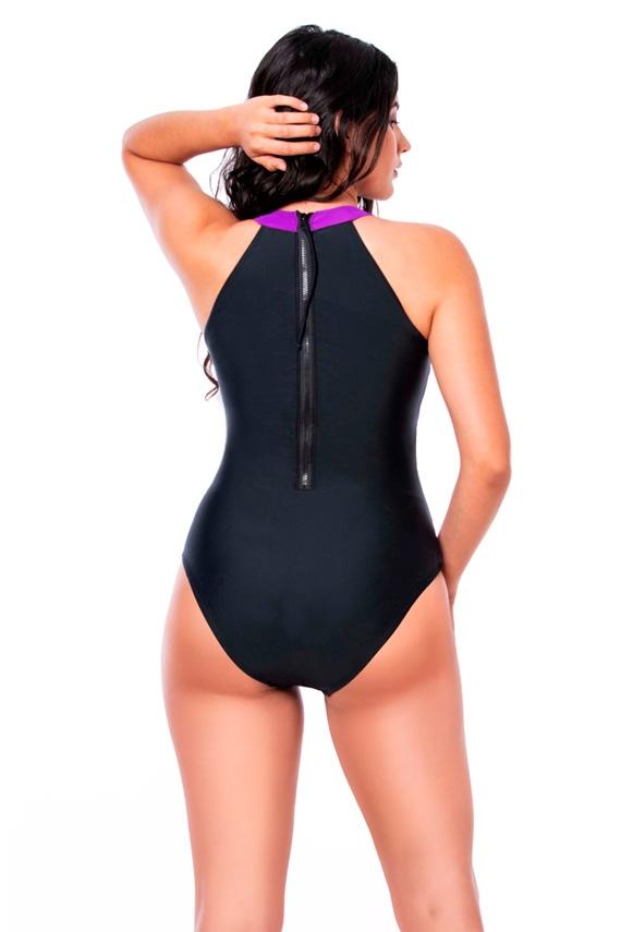 TRAJE DE BAÑO ENTERITO DEPORTIVO CON CIERRE COLOR EST MORADO - 2