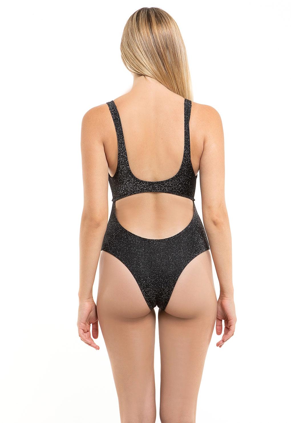TRIKINI CON NUDO AJUSTABLE NEGRO BRILLANTE - 3