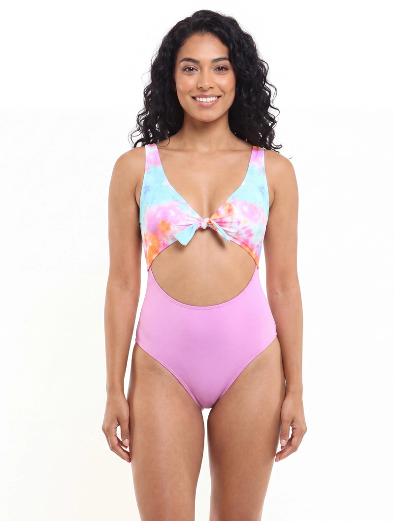 TRIKINI MUJER SAMIA 70307 CON NUDO AJUSTABLE ESTAMPADO FUCSIA - 1