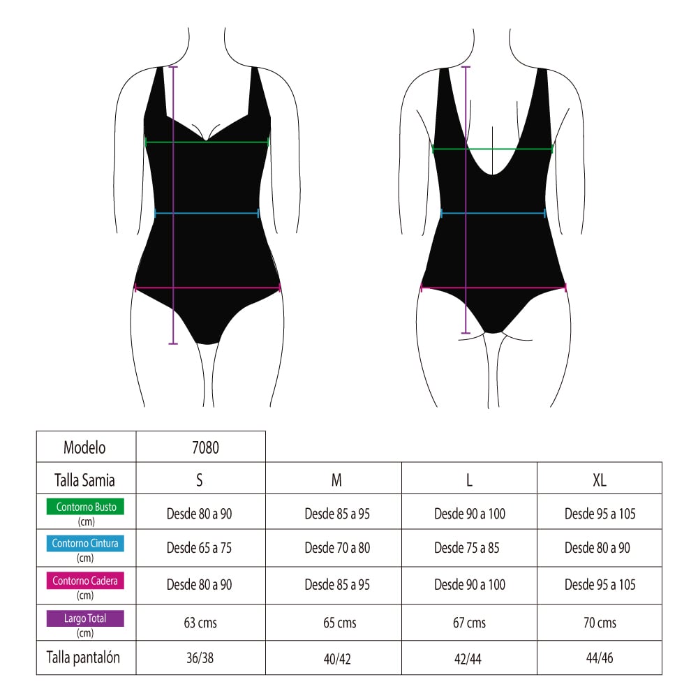 TRAJE DE BAÑO MUJER SAMIA 7080 ENTERITO ESCOTE CON VUELOS NEGRO - 4