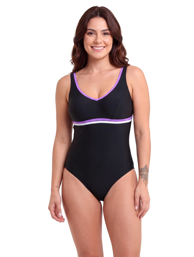 TRAJE DE BAÑO MUJER SAMIA 190 DEPORTIVO CON VIVOS MORADO - 1