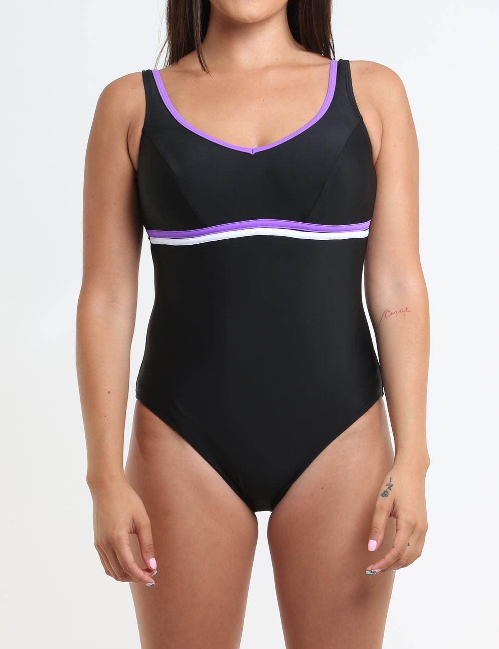 TRAJE DE BAÑO MUJER SAMIA 190 DEPORTIVO CON VIVOS MORADO - 1