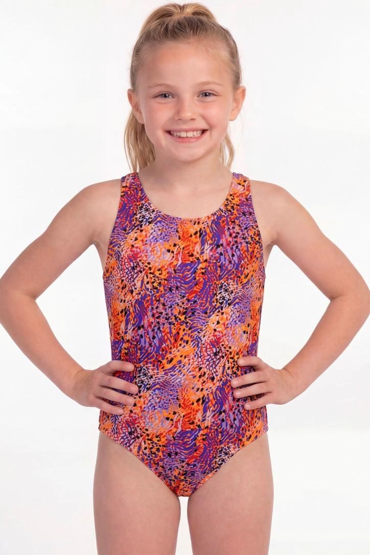 TRAJE DE BAÑO BÁSICO NIÑA SAMIA NARANJA ESTAMPADO - 1