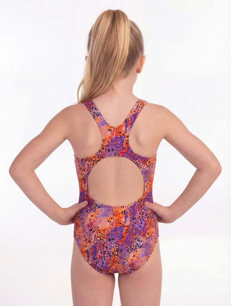 TRAJE DE BAÑO BÁSICO NIÑA SAMIA NARANJA ESTAMPADO - 2