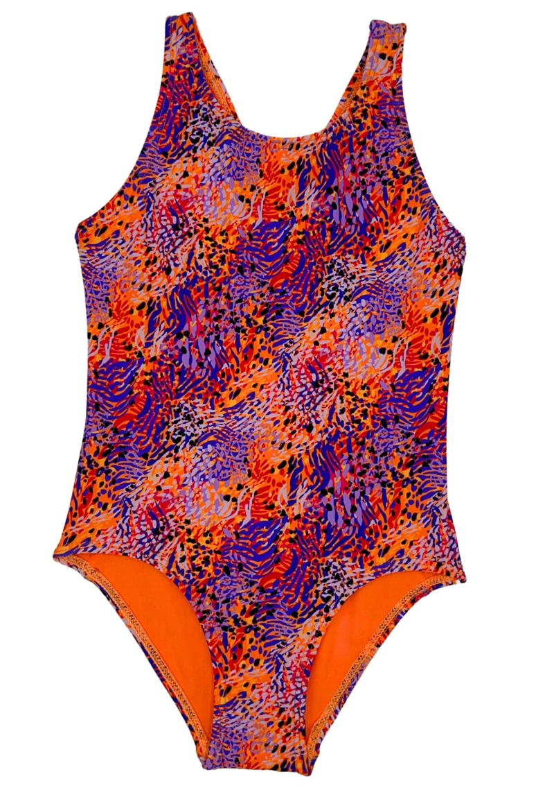 TRAJE DE BAÑO BÁSICO NIÑA SAMIA NARANJA ESTAMPADO - 3