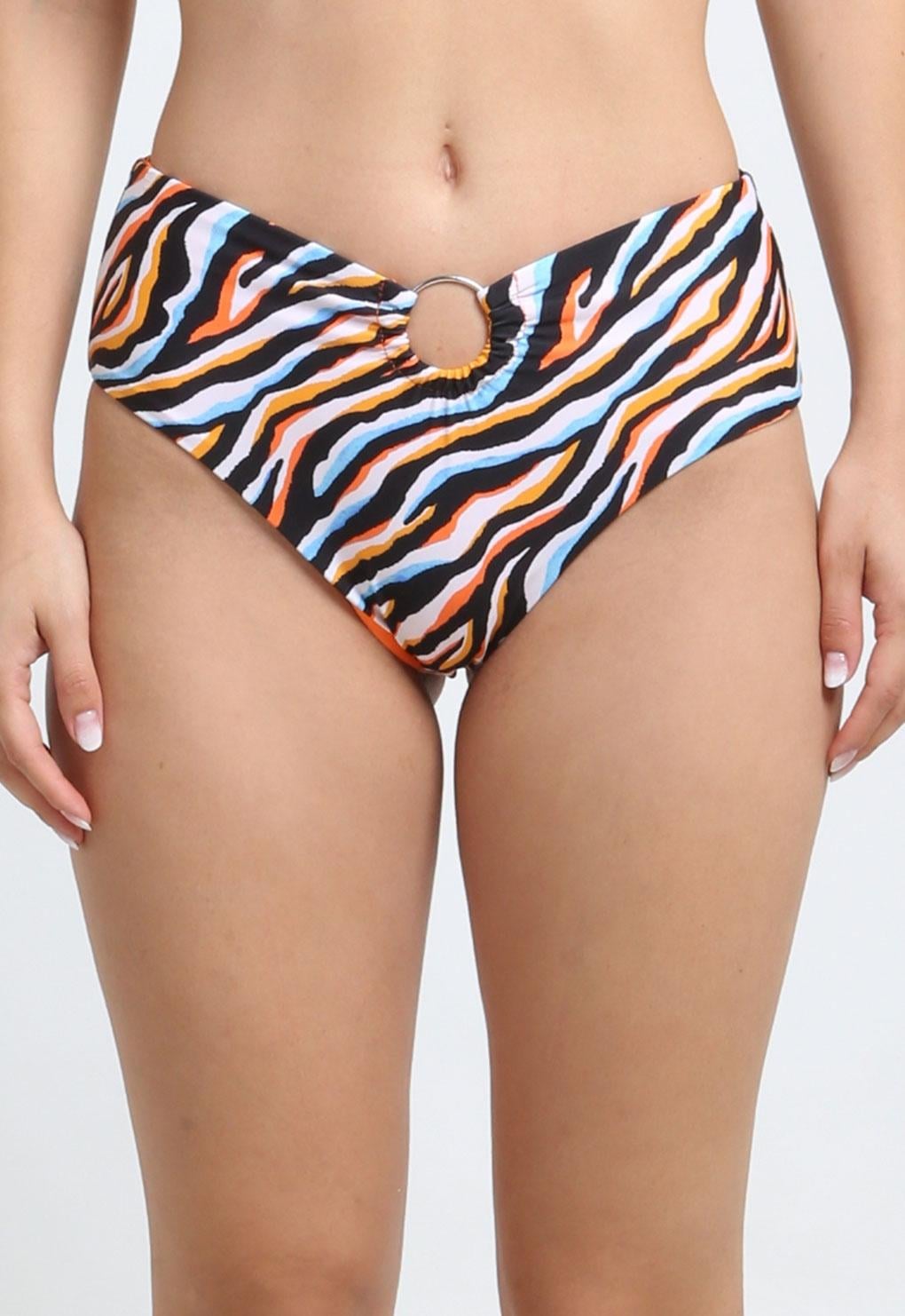 BIKINI MUJER SAMIA CALZÓN ALTO ARGOLLA ESTAMPADO NARANJA - 1