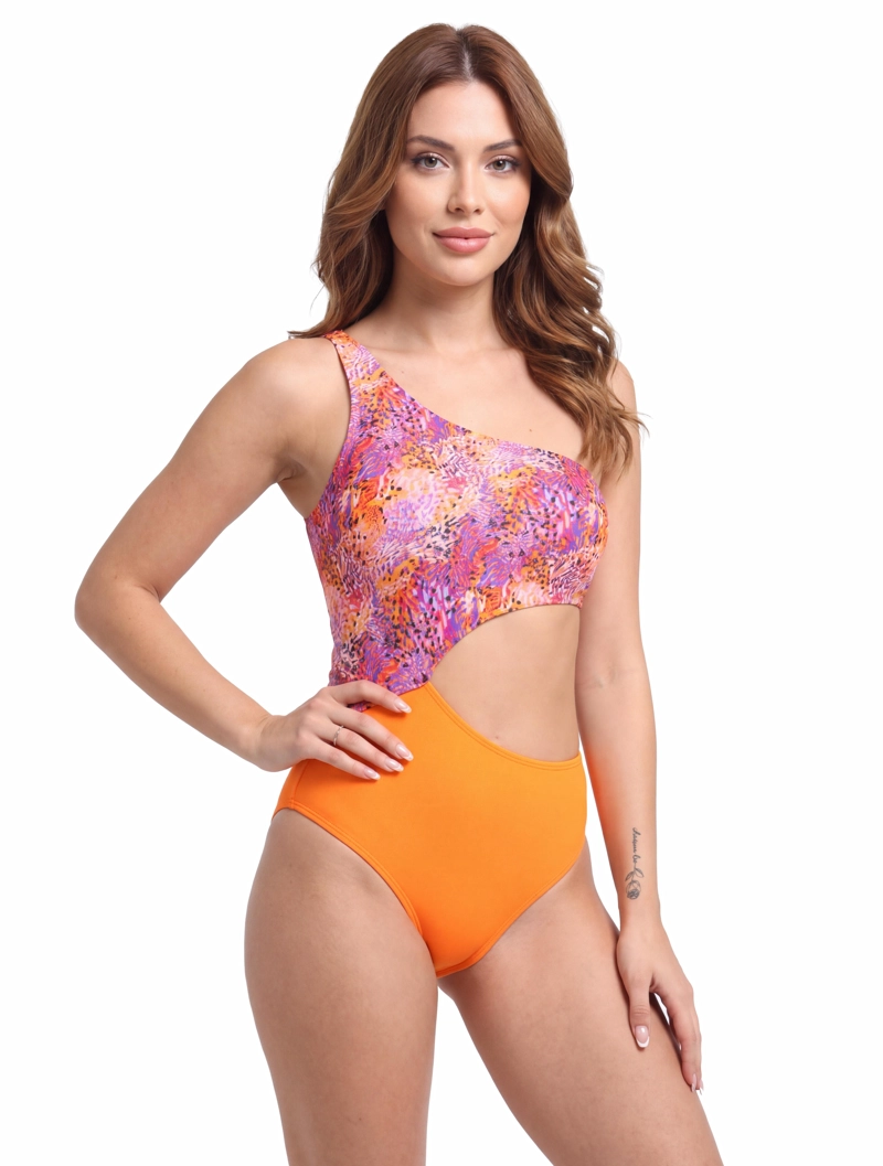 TRIKINI MUJER SAMIA CRUZADO ESTAMPADO NARANJA - 1