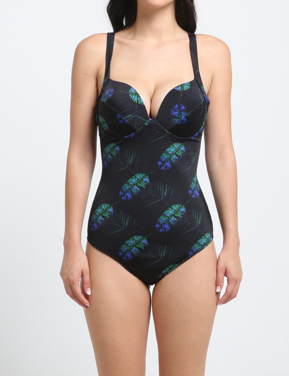 TRAJE DE BAÑO MUJER SAMIA DE UNA PIEZA ESTAMPADO NEGRO - 1