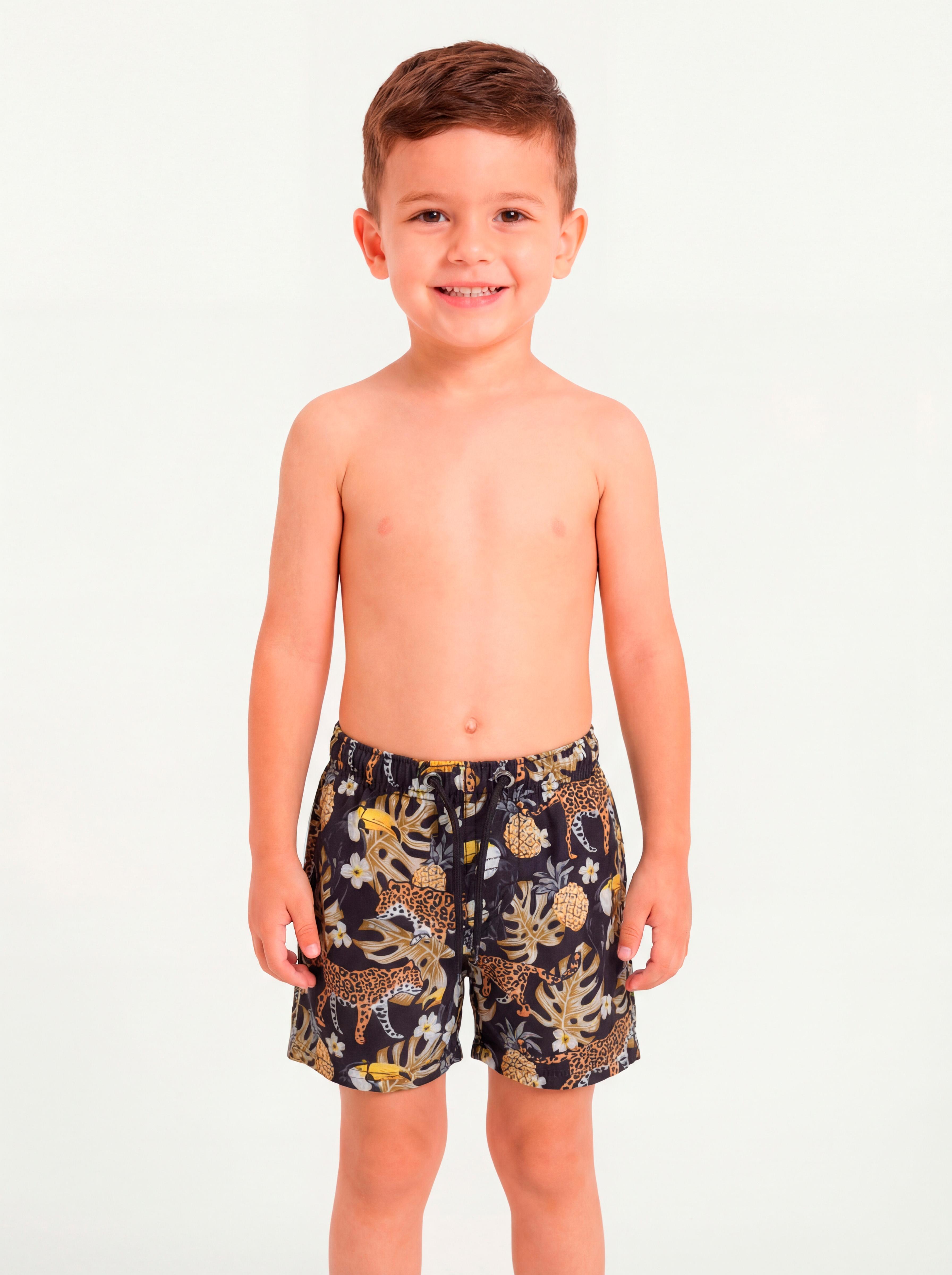 TRAJE DE BAÑO NIÑO SAMIA NEGRO ESTAMPADO SHORT - 1