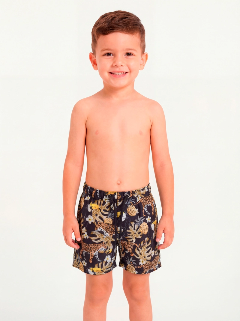 TRAJE DE BAÑO NIÑO SAMIA NEGRO ESTAMPADO SHORT - 1