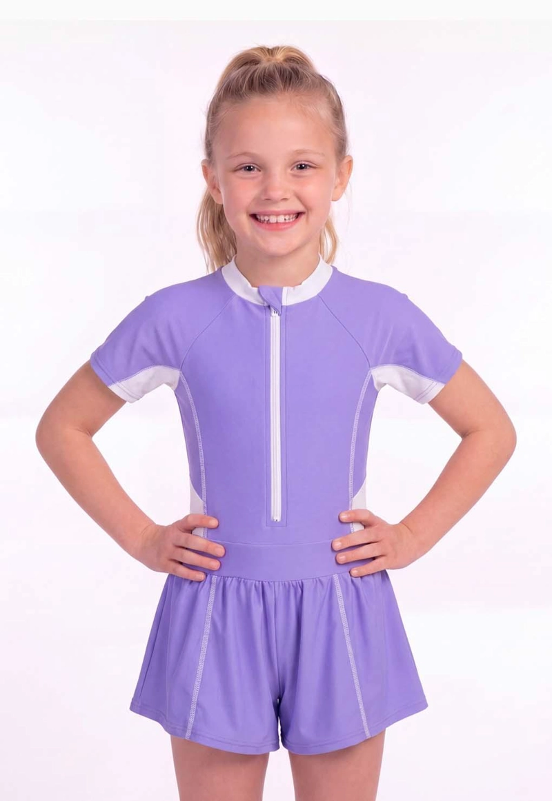 TRAJE BAÑO LICRA NIÑA SAMIA MORADO CON FALDA PROTECCIÓN UV - 1