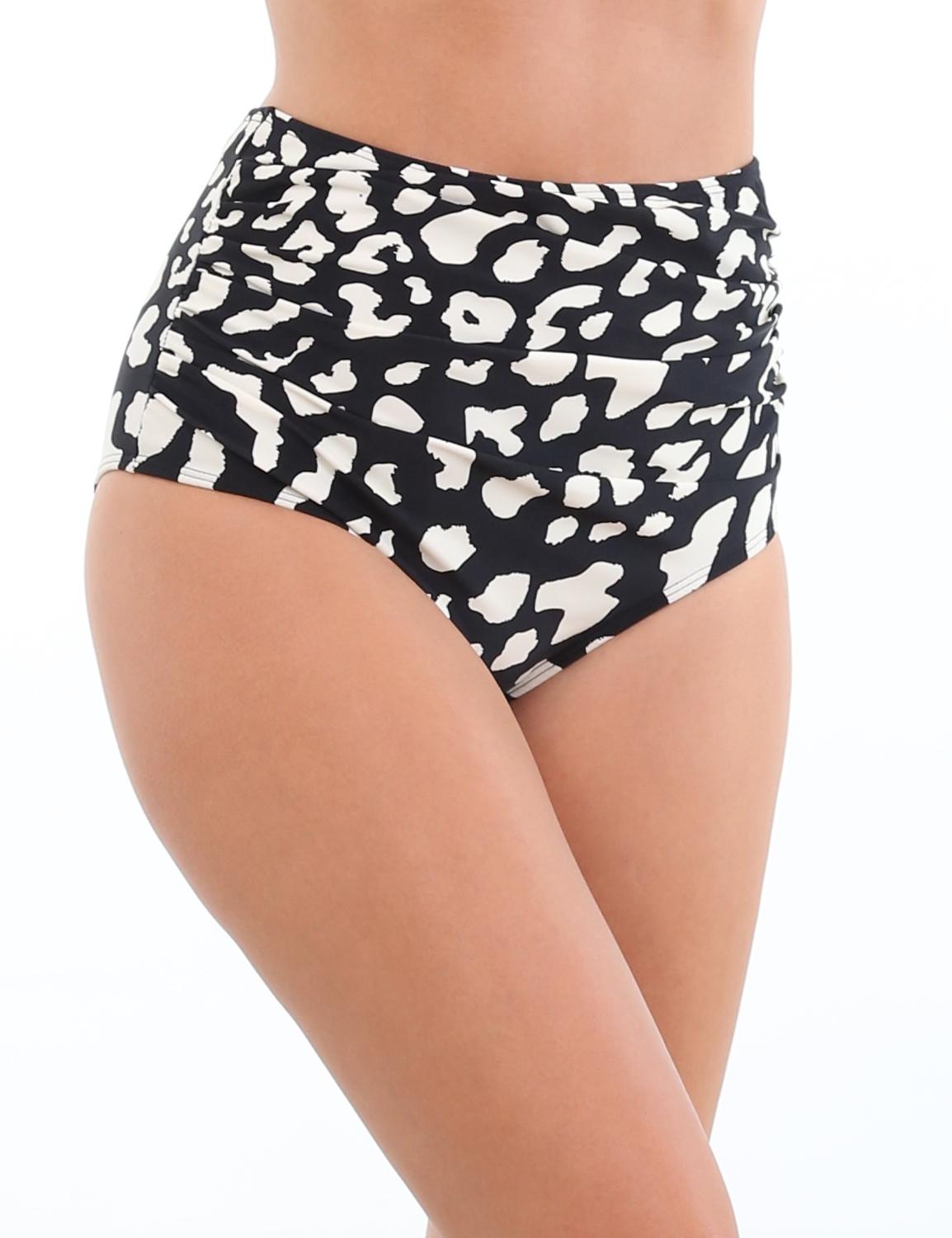 BIKINI LICRA MUJER SAMIA NEGRO CALZÓN PIN UP DRAPEADO ESTAMPADO - 2