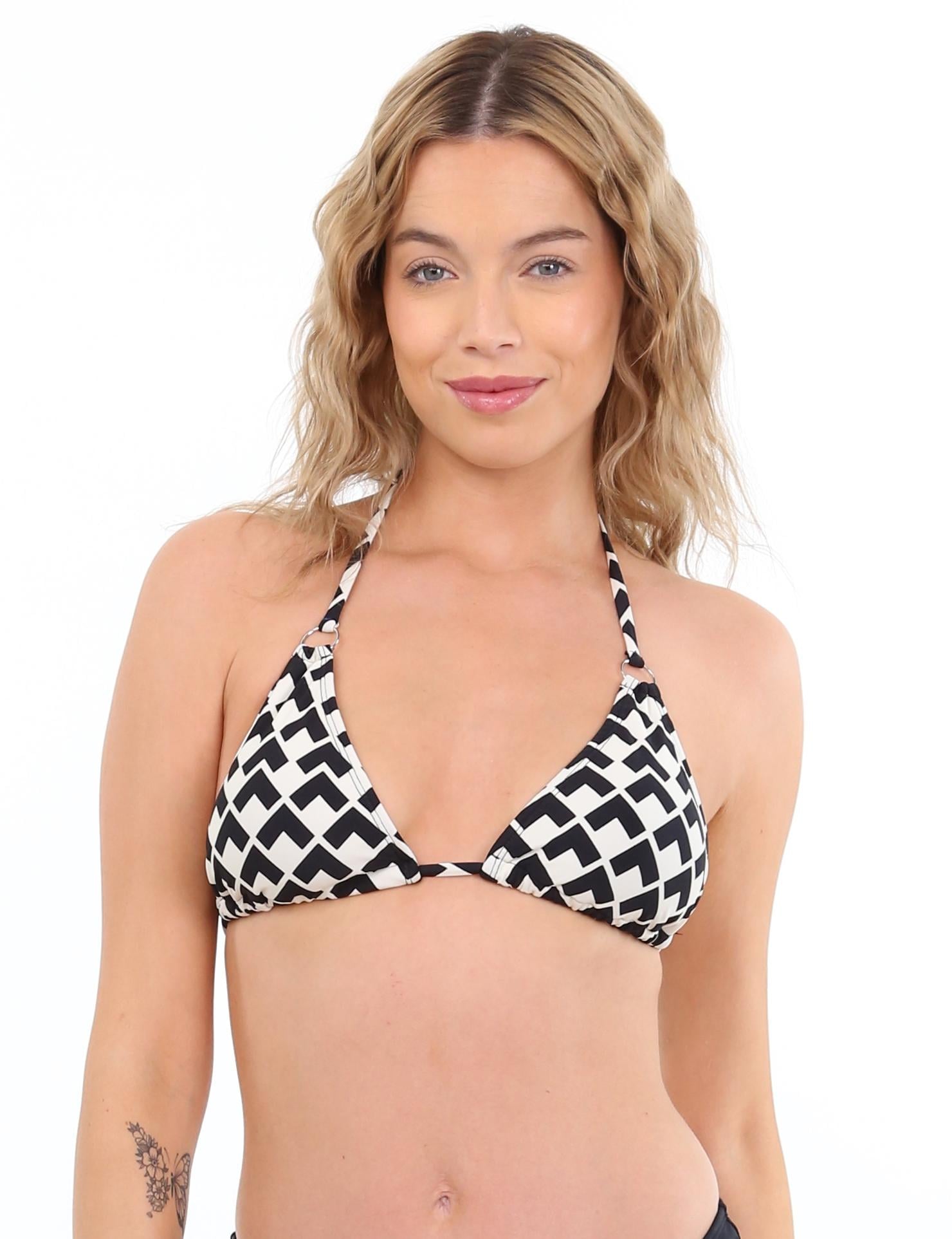 SOSTÉN LICRA MUJER SAMIA NEGRO BIKINI TRIANGULO ARGOLLA ESTAMPADO - 1