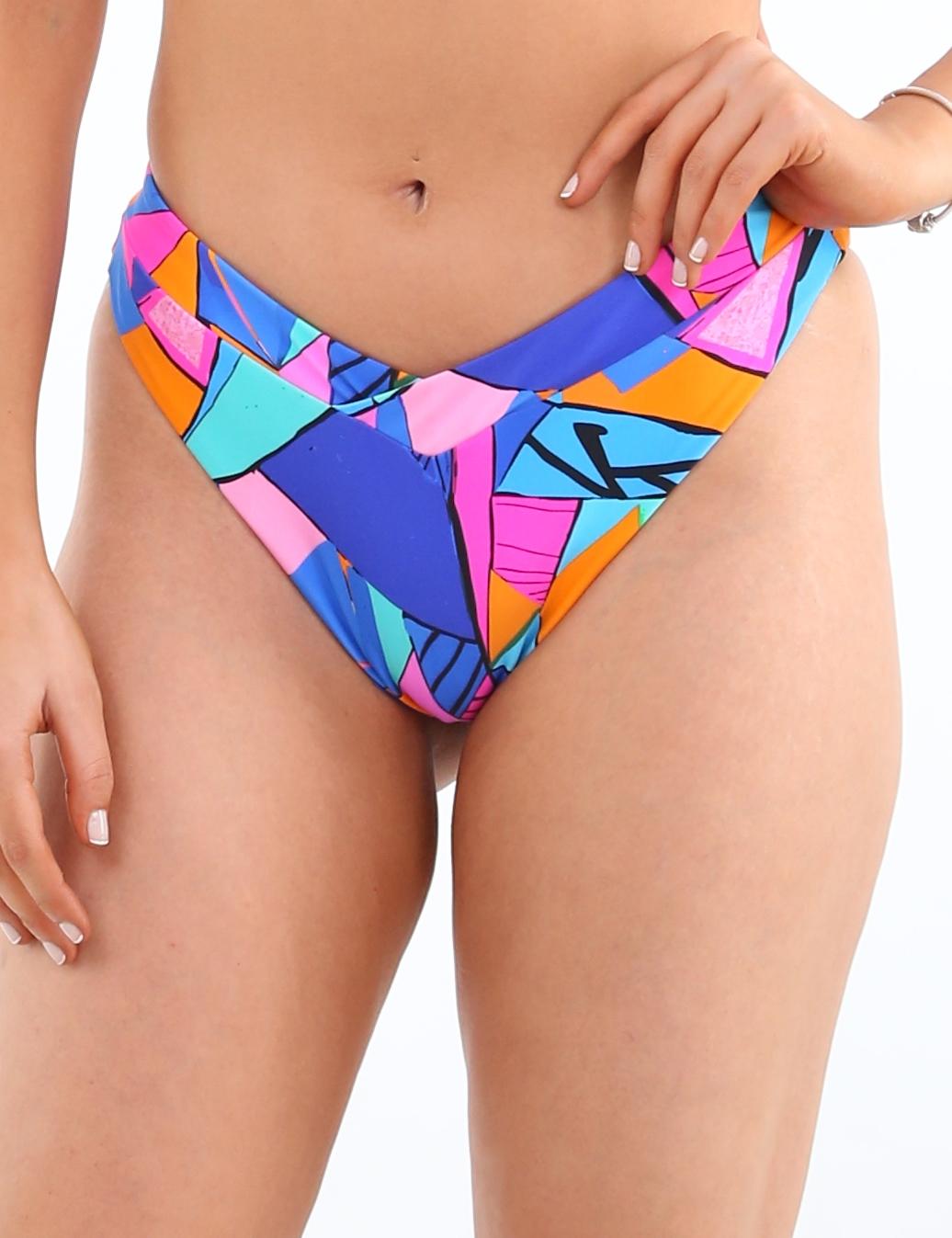 TANGA LICRA MUJER SAMIA AZUL BIKINI EN V ESTAMPADO - 1