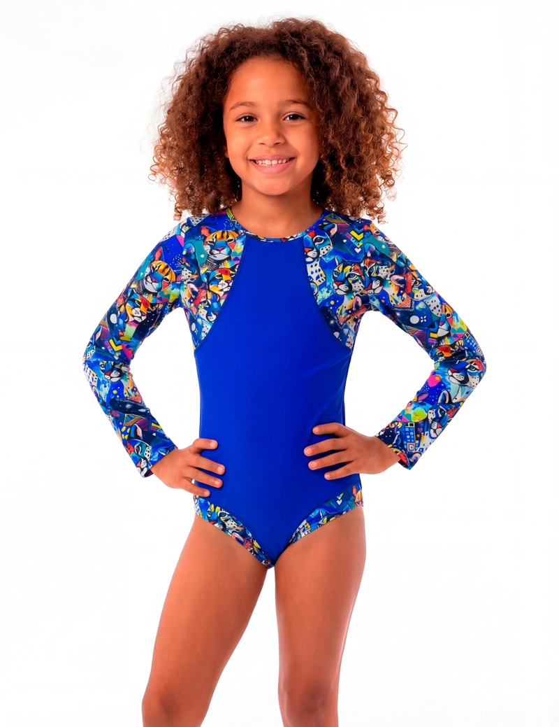 TRAJE BAÑO LICRA NIÑA SAMIA MANGA LARGA AZUL - 1