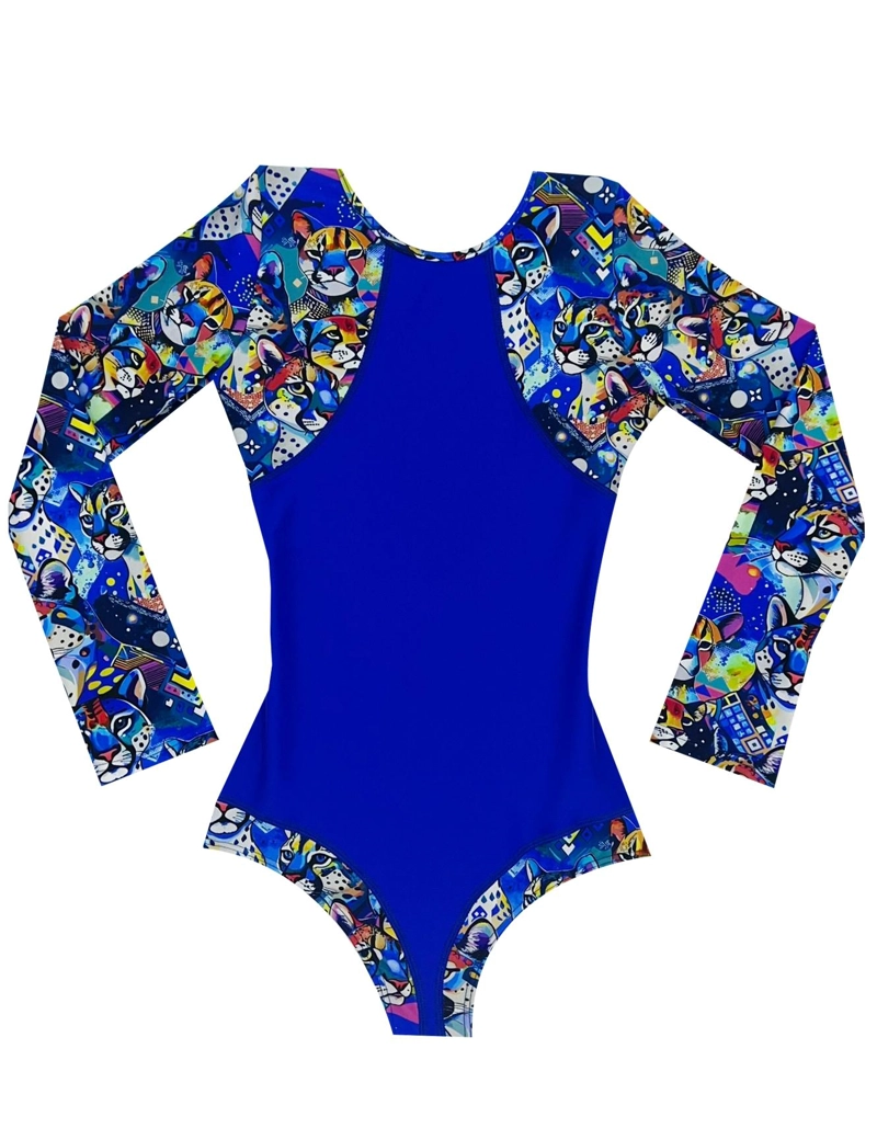 TRAJE BAÑO LICRA NIÑA SAMIA MANGA LARGA AZUL - 2