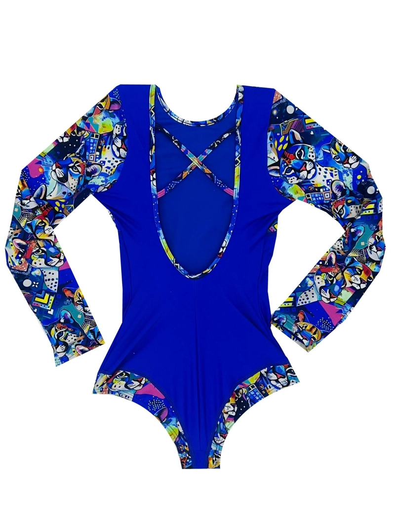 TRAJE BAÑO LICRA NIÑA SAMIA MANGA LARGA AZUL - 3