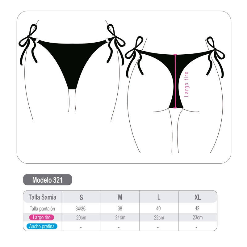 BIKINI LICRA MUJER SAMIA NEGRO CALZÓN COLALESS BASICO CON AMARRAS - 4