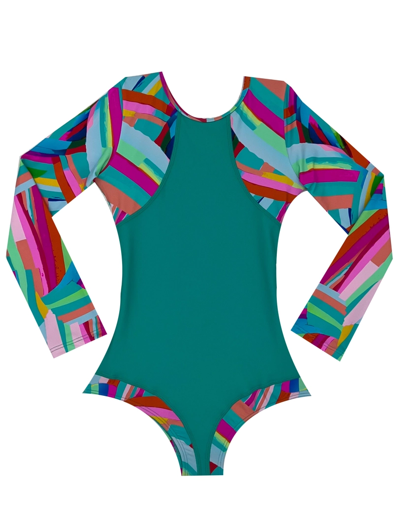 TRAJE BAÑO LICRA NIÑA SAMIA MANGA LARGA VERDE - 2