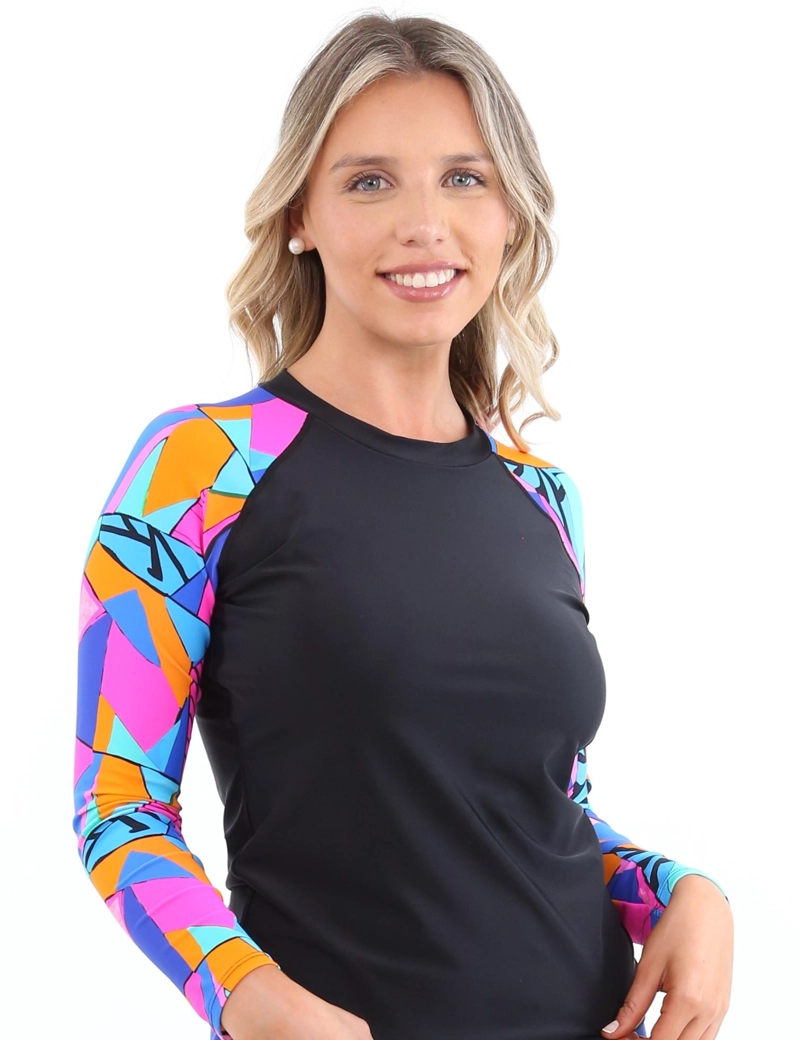 POLERA LICRA MUJER SAMIA AZUL PROTECCIÓN UV ESTAMPADO - 1