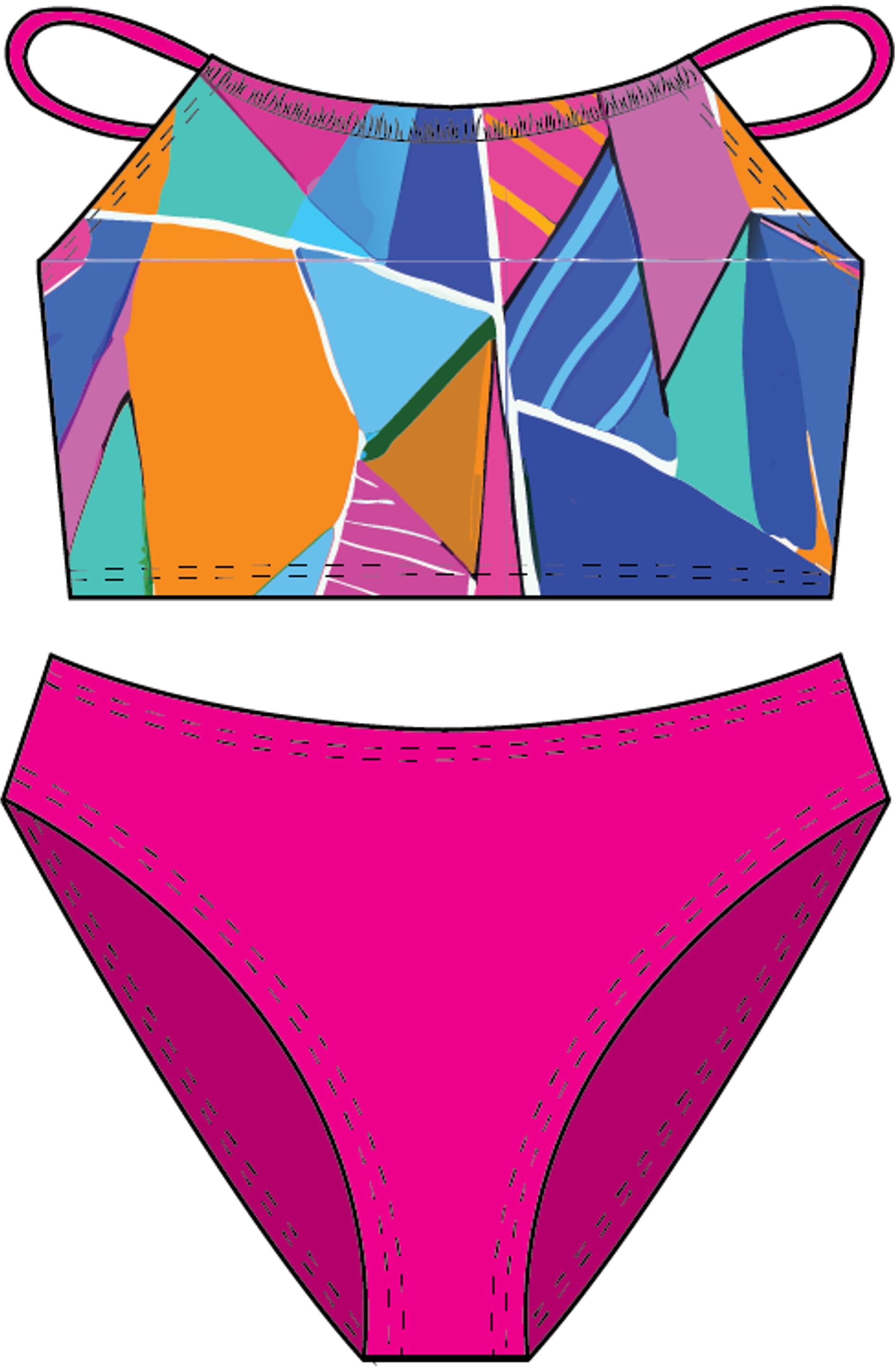 TRAJE BAÑO LICRA NIÑA SAMIA DOS PIEZAS ESTAMPADO FUCSIA - 1