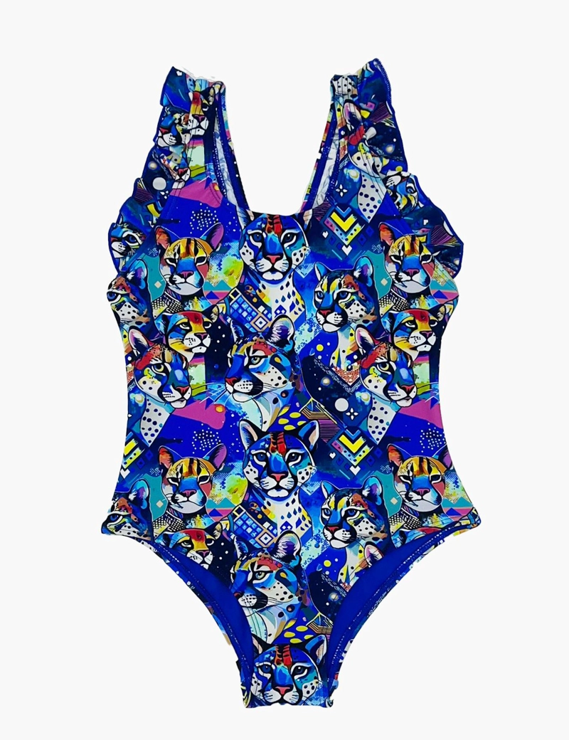 TRAJE BAÑO LICRA NIÑA SAMIA VUELOS ESTAMPADO AZUL - 3