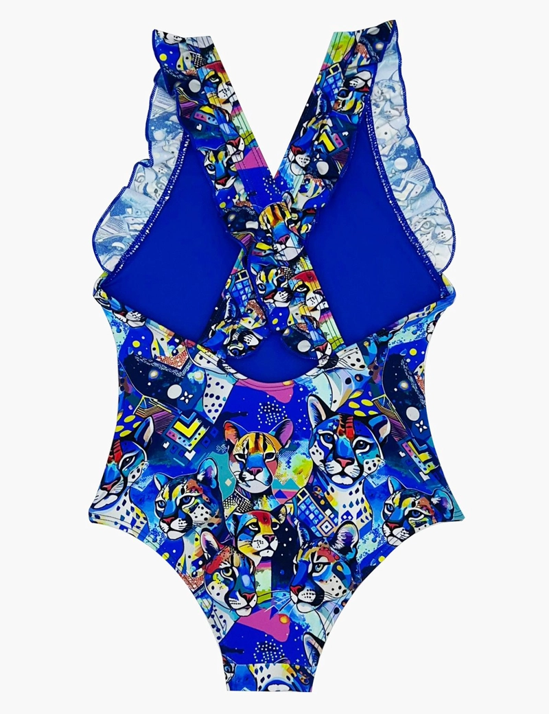 TRAJE BAÑO LICRA NIÑA SAMIA VUELOS ESTAMPADO AZUL - 4