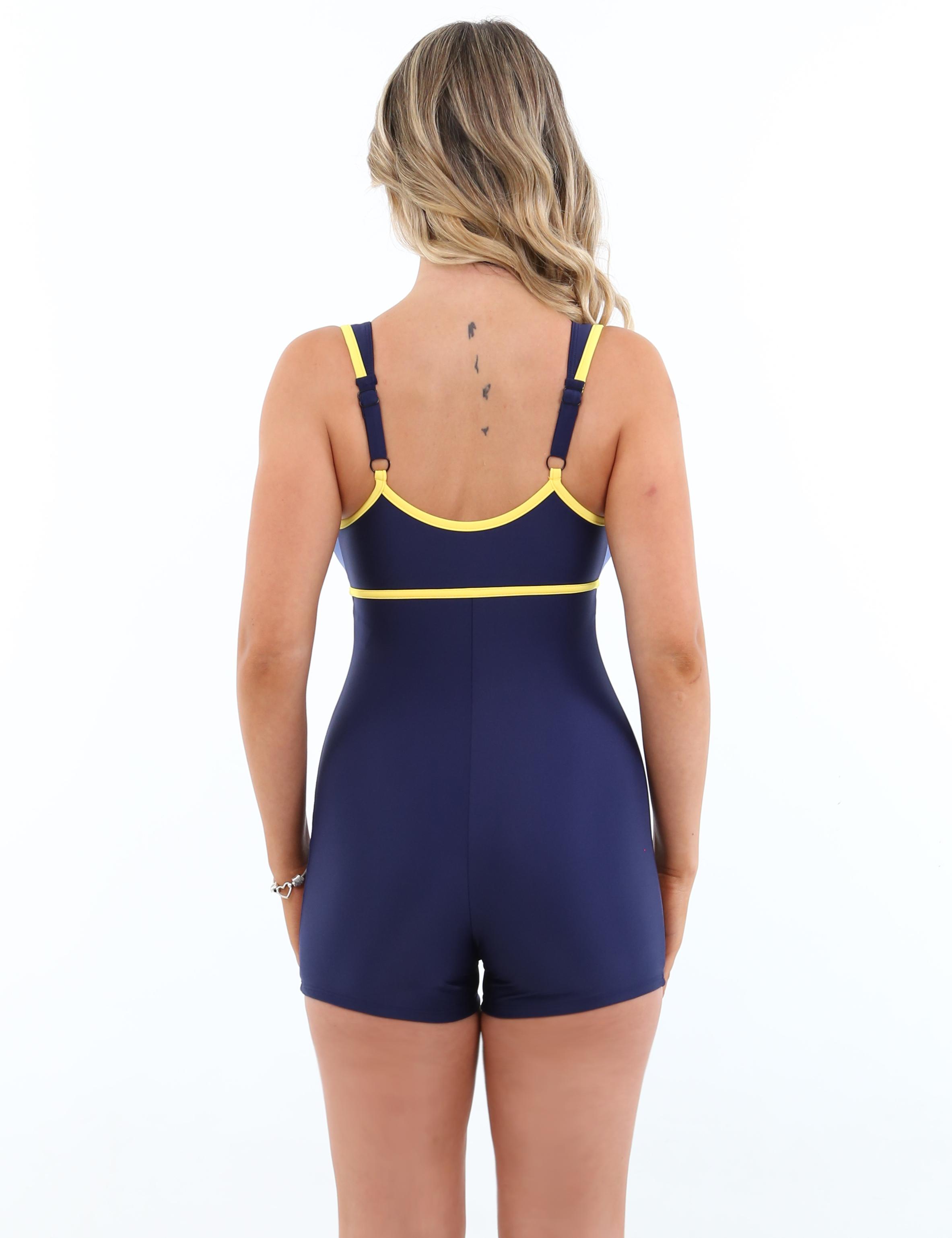 TRAJE BAÑO LICRA MUJER SAMIA AZUL DEPORTIVO CON PIERNAS MARINO - 3
