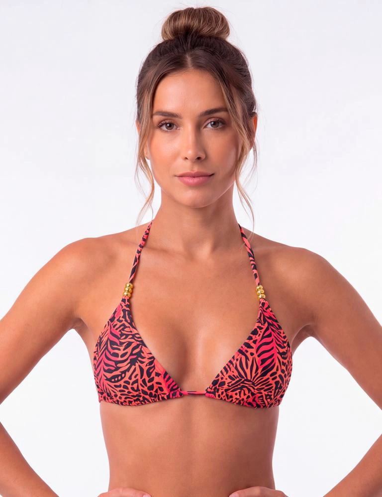 BIKINI ESTILO TRIANGULO CLASICO ESTAMPADO NEGRO - 1