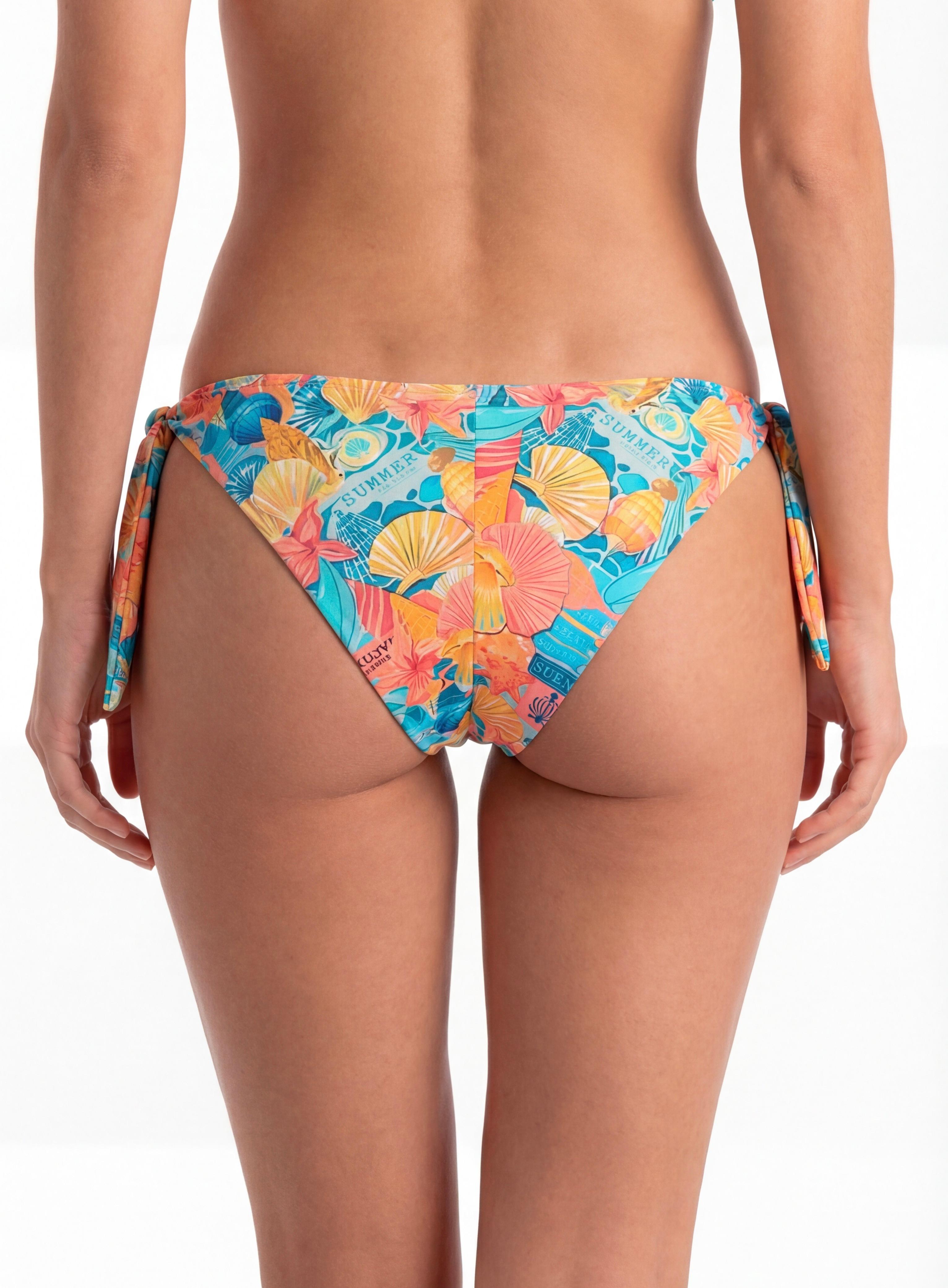 BIKINI MUJER CALZON TANGA AMARRAS ESTAMPADO CORAL - 2