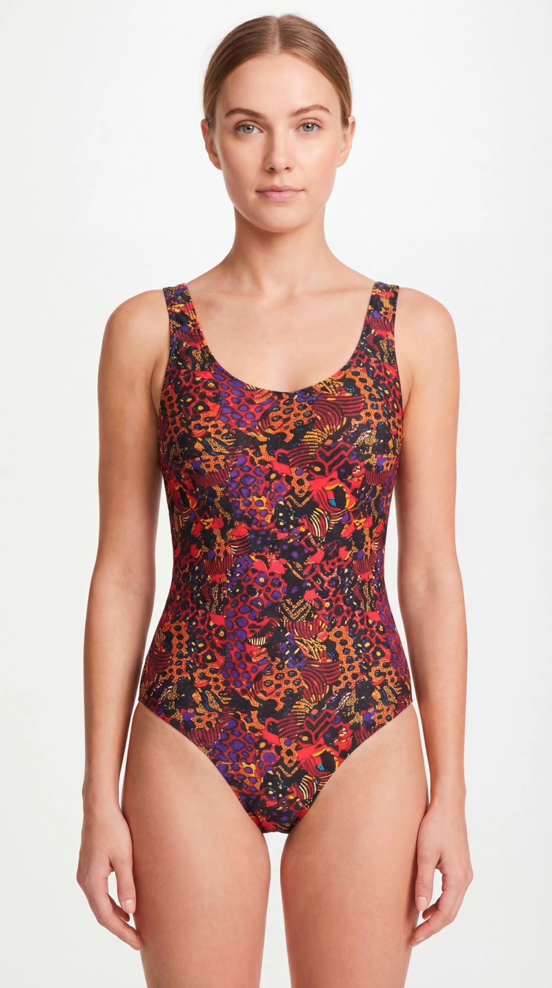 TRAJE DE BAÑO MUJER REDUCTOR CLASICO ESTAMPADO NEGRO - 1