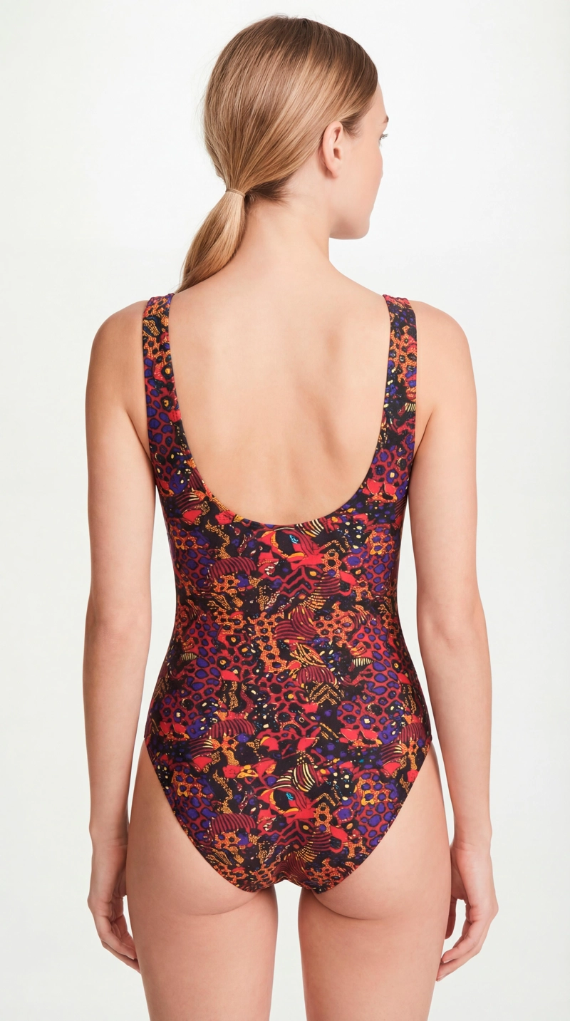 TRAJE DE BAÑO MUJER REDUCTOR CLASICO ESTAMPADO NEGRO - 2