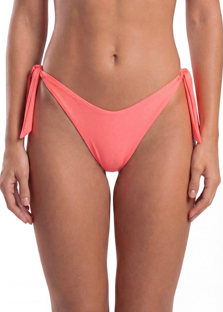 BIKINI MUJER TANGA CON AMARRAS Y PINZA CORAL - 1