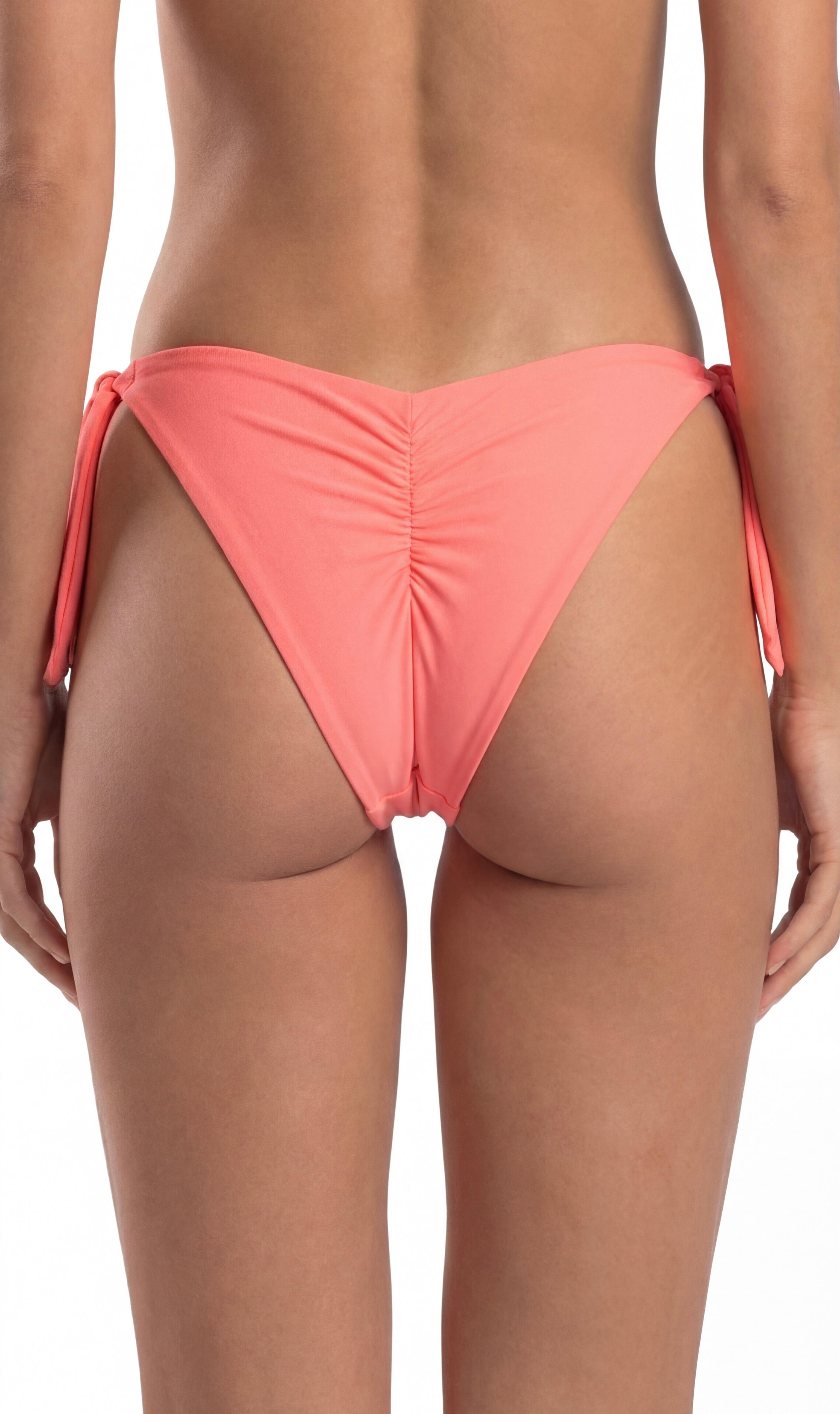 BIKINI MUJER TANGA CON AMARRAS Y PINZA CORAL - 2