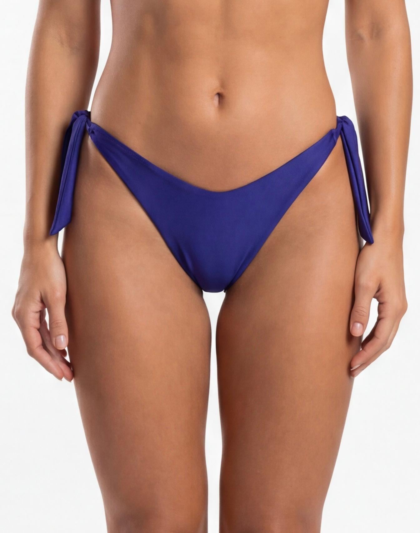 BIKINI MUJER TANGA CON AMARRAS Y PINZA AZUL BRILLANTE - 1