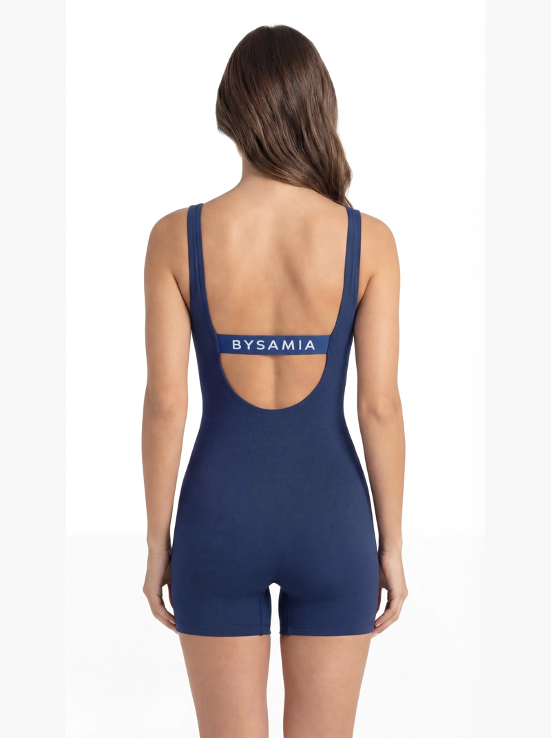 TRAJE DE BAÑO MUJER NATACION PIERNA CORTA ELASTICO AZUL - 2