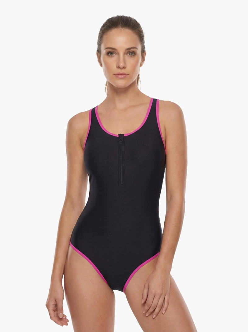 TRAJE DE BAÑO MUJER NATACION CON CIERRE FUCSIA - 1