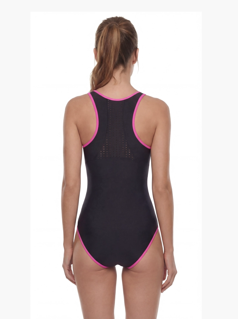 TRAJE DE BAÑO MUJER NATACION CON CIERRE FUCSIA - 2