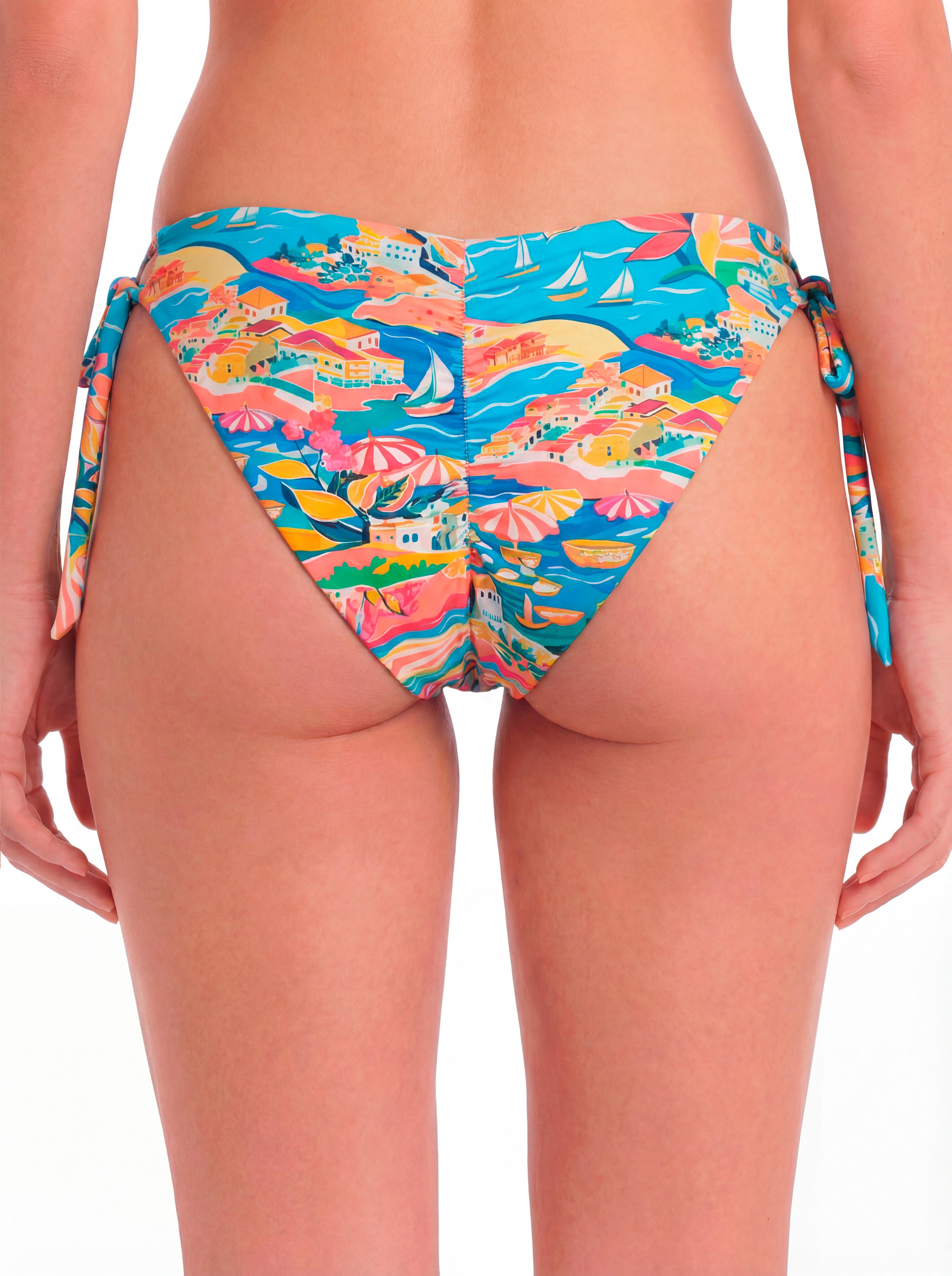 BIKINI MUJER CALZON CLASICO CON AMARRAS ESTAMPADO TURQUESA - 2